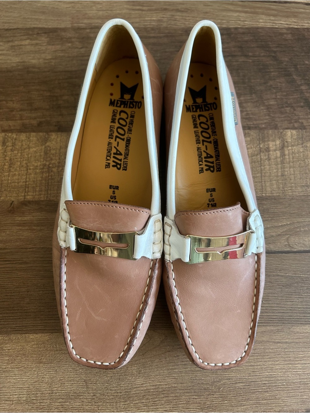 Mephisto Norma Leather Driving Loafers Tan and White Size 7.5